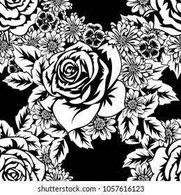 seamless monochrome pattern of flowers for greeting cards, background, price tags