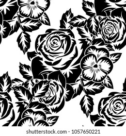 seamless monochrome pattern of flowers for greeting cards, background, price tags