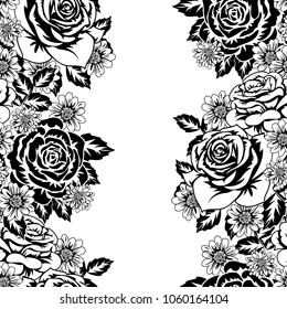 seamless monochrome pattern of flowers for greeting cards, background, price tags