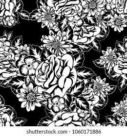 seamless monochrome pattern of flowers for greeting cards, background, price tags