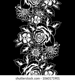 seamless monochrome pattern of flowers for greeting cards, background, price tags