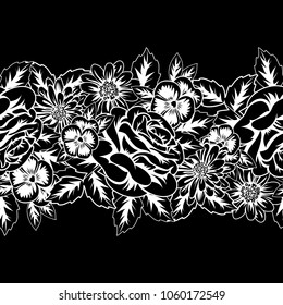 seamless monochrome pattern of flowers for greeting cards, background, price tags