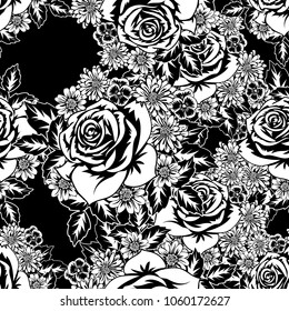 seamless monochrome pattern of flowers for greeting cards, background, price tags