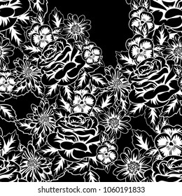 seamless monochrome pattern of flowers for greeting cards, background, price tags