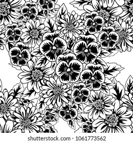 seamless monochrome pattern of flowers for greeting cards, background, price tags