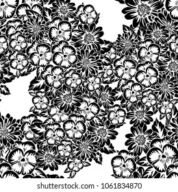 seamless monochrome pattern of flowers for greeting cards, background, price tags