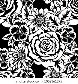 seamless monochrome pattern of flowers for greeting cards, background, price tags