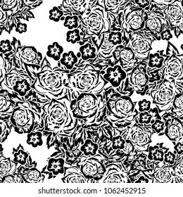 seamless monochrome pattern of flowers for greeting cards, background, price tags