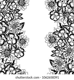 seamless monochrome pattern of flowers for greeting cards, background, price tags