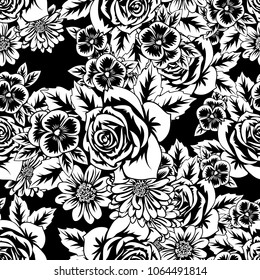 seamless monochrome pattern of flowers for greeting cards, background, price tags