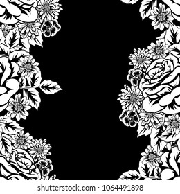 seamless monochrome pattern of flowers for greeting cards, background, price tags