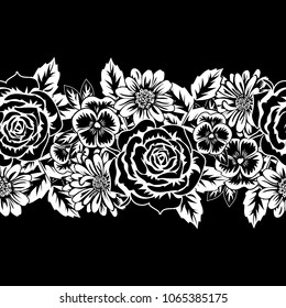 seamless monochrome pattern of flowers for greeting cards, background, price tags