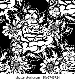 seamless monochrome pattern of flowers for greeting cards, background, price tags