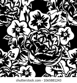 seamless monochrome pattern of flowers for greeting cards, background, price tags