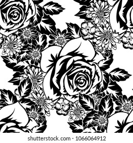 seamless monochrome pattern of flowers for greeting cards, background, price tags
