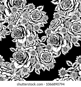 seamless monochrome pattern of flowers for greeting cards, background, price tags