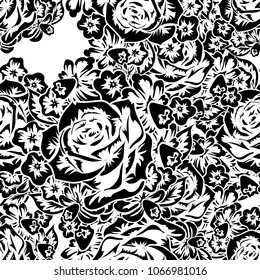 seamless monochrome pattern of flowers for greeting cards, background, price tags