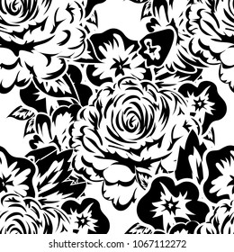 seamless monochrome pattern of flowers for greeting cards, background, price tags