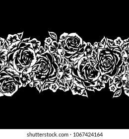 seamless monochrome pattern of flowers for greeting cards, background, price tags