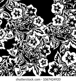 seamless monochrome pattern of flowers for greeting cards, background, price tags