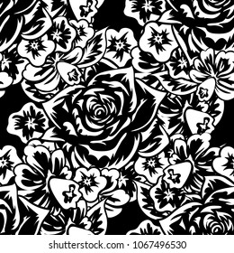 seamless monochrome pattern of flowers for greeting cards, background, price tags