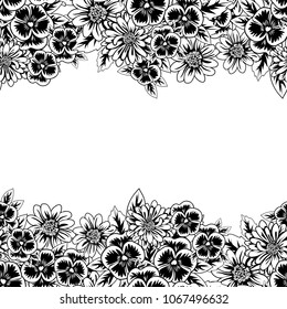 seamless monochrome pattern of flowers for greeting cards, background, price tags