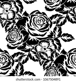 seamless monochrome pattern of flowers for greeting cards, background, price tags
