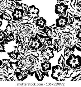 seamless monochrome pattern of flowers for greeting cards, background, price tags