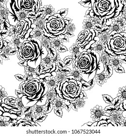 seamless monochrome pattern of flowers for greeting cards, background, price tags