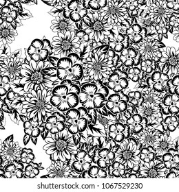 seamless monochrome pattern of flowers for greeting cards, background, price tags
