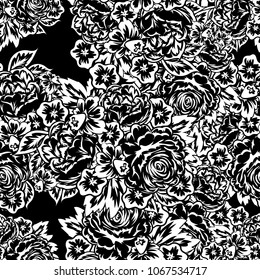 seamless monochrome pattern of flowers for greeting cards, background, price tags