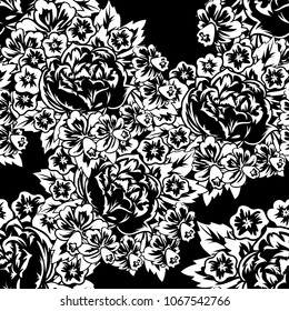 seamless monochrome pattern of flowers for greeting cards, background, price tags