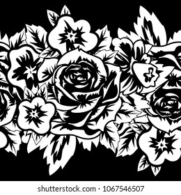 seamless monochrome pattern of flowers for greeting cards, background, price tags