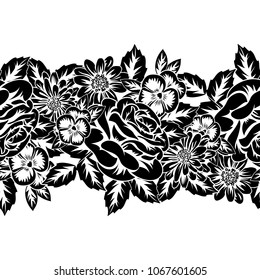 seamless monochrome pattern of flowers for greeting cards, background, price tags