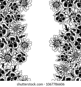 seamless monochrome pattern of flowers for greeting cards, background, price tags