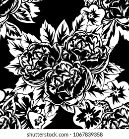 seamless monochrome pattern of flowers for greeting cards, background, price tags