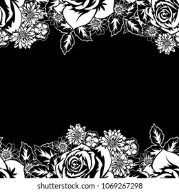 seamless monochrome pattern of flowers for greeting cards, background, price tags