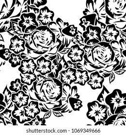 seamless monochrome pattern of flowers for greeting cards, background, price tags