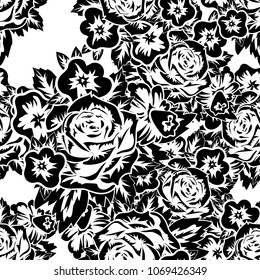 seamless monochrome pattern of flowers for greeting cards, background, price tags