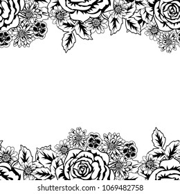 seamless monochrome pattern of flowers for greeting cards, background, price tags