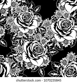 seamless monochrome pattern of flowers for greeting cards, background, price tags