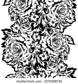 seamless monochrome pattern of flowers for greeting cards, background, price tags