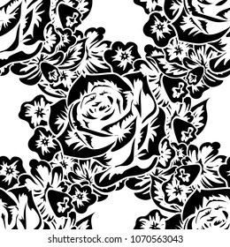 seamless monochrome pattern of flowers for greeting cards, background, price tags