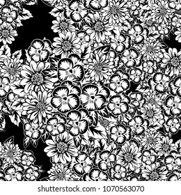seamless monochrome pattern of flowers for greeting cards, background, price tags