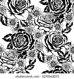 seamless monochrome pattern of flowers for greeting cards, background, price tags