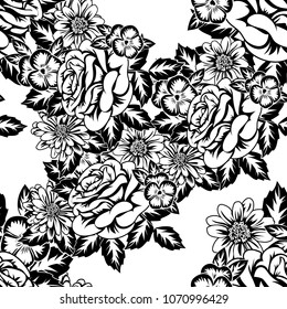 seamless monochrome pattern of flowers for greeting cards, background, price tags
