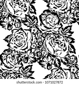 seamless monochrome pattern of flowers for greeting cards, background, price tags