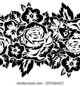 seamless monochrome pattern of flowers for greeting cards, background, price tags