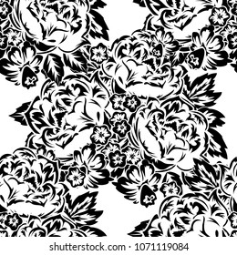 seamless monochrome pattern of flowers for greeting cards, background, price tags