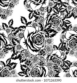seamless monochrome pattern of flowers for greeting cards, background, price tags